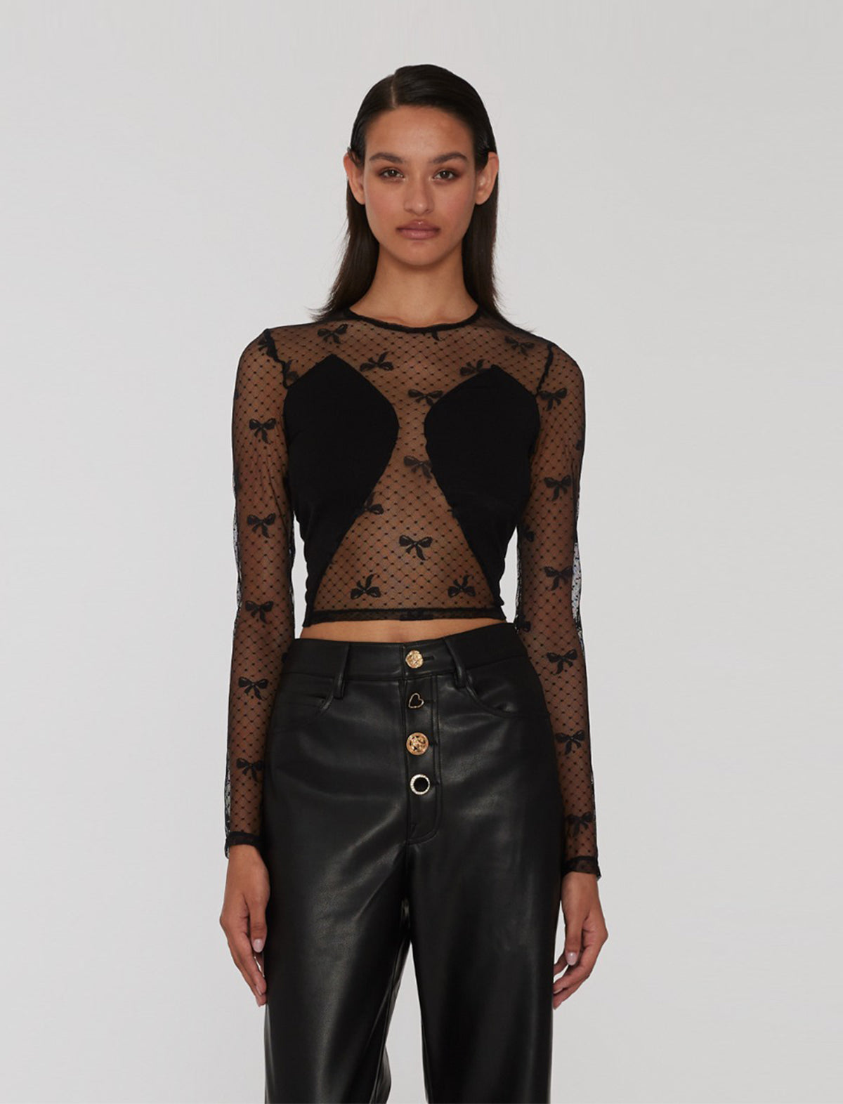 ROTATE Holiday Colourblock Mesh Blouse in Black