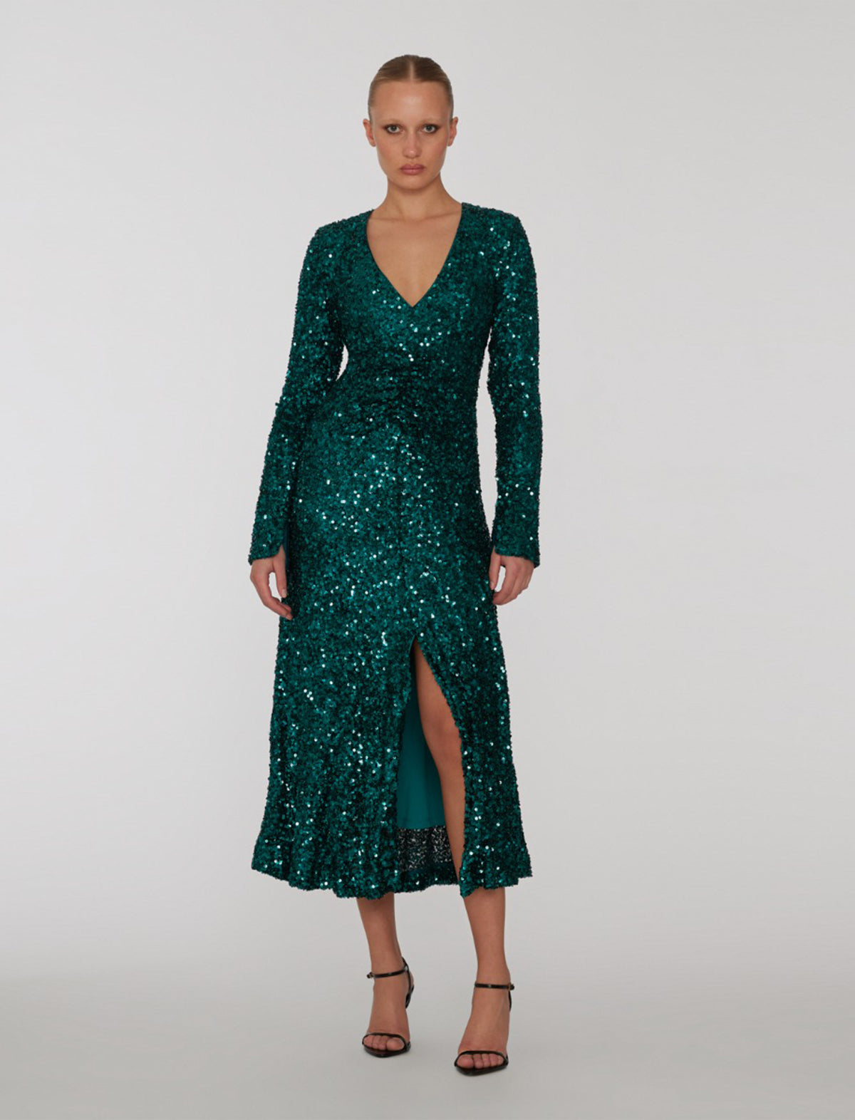 ROTATE Holiday Sierra Sequin Slit Dress in Teal