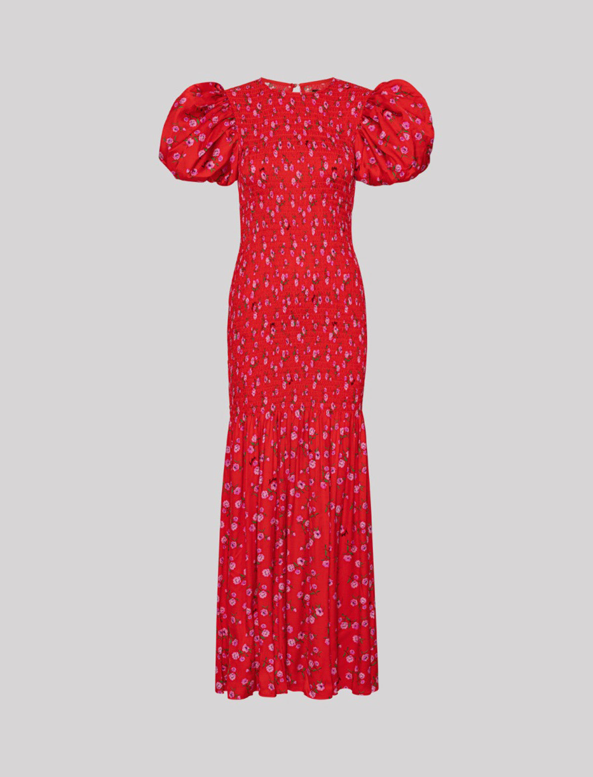 ROTATE Birger Christensen Printed Puff Sleeve Dress In Wildeve Risk Red Print