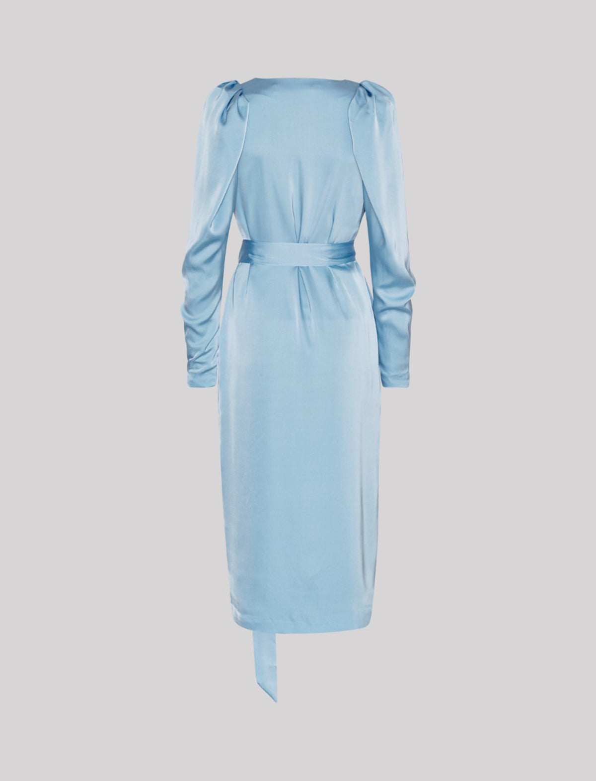 ROTATE Birger Christensen Satin Midi Wrap Dress In Placid Blue