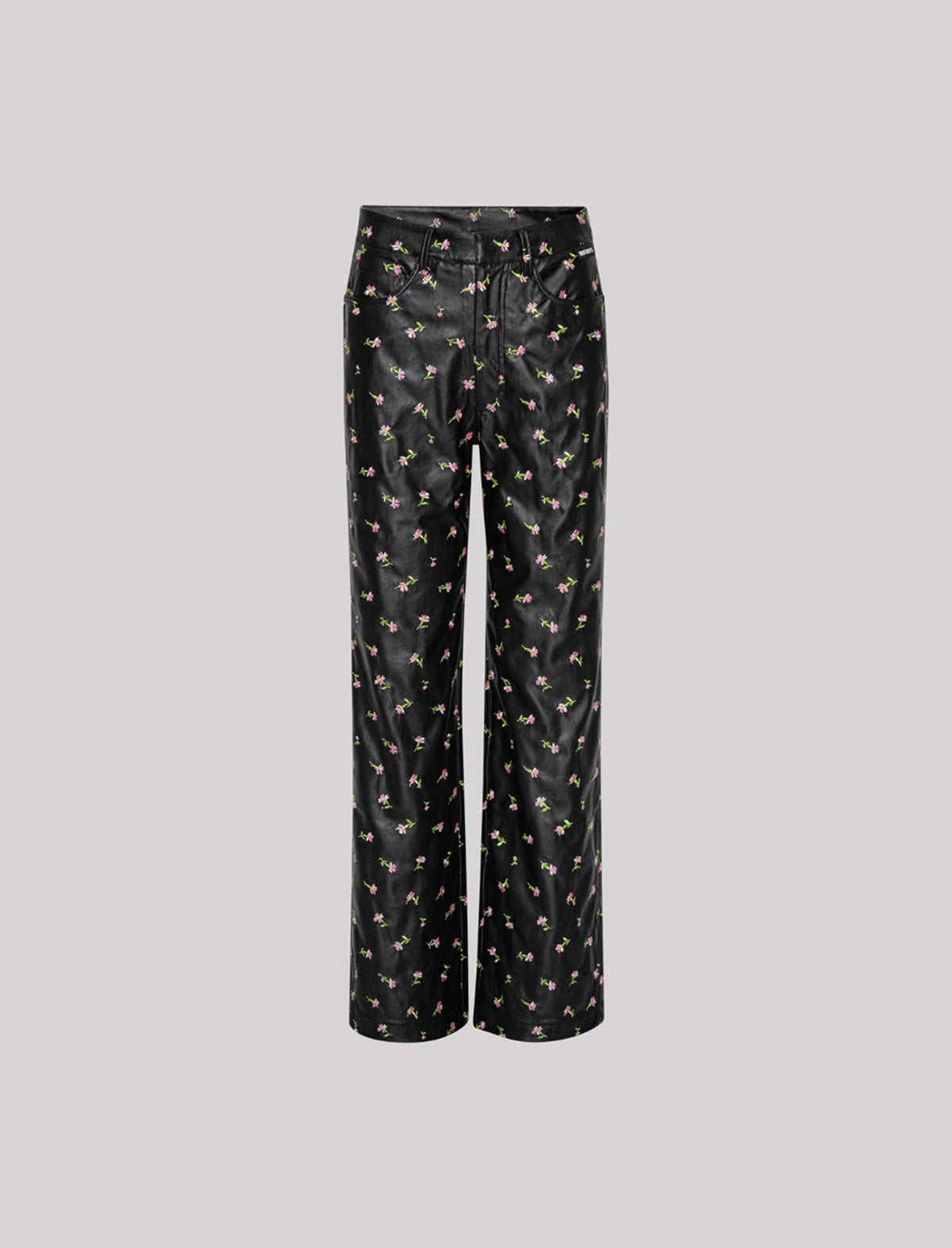 ROTATE BIRGER CHRISTENSEN PU Leather Straight Pants In Black/ Pink