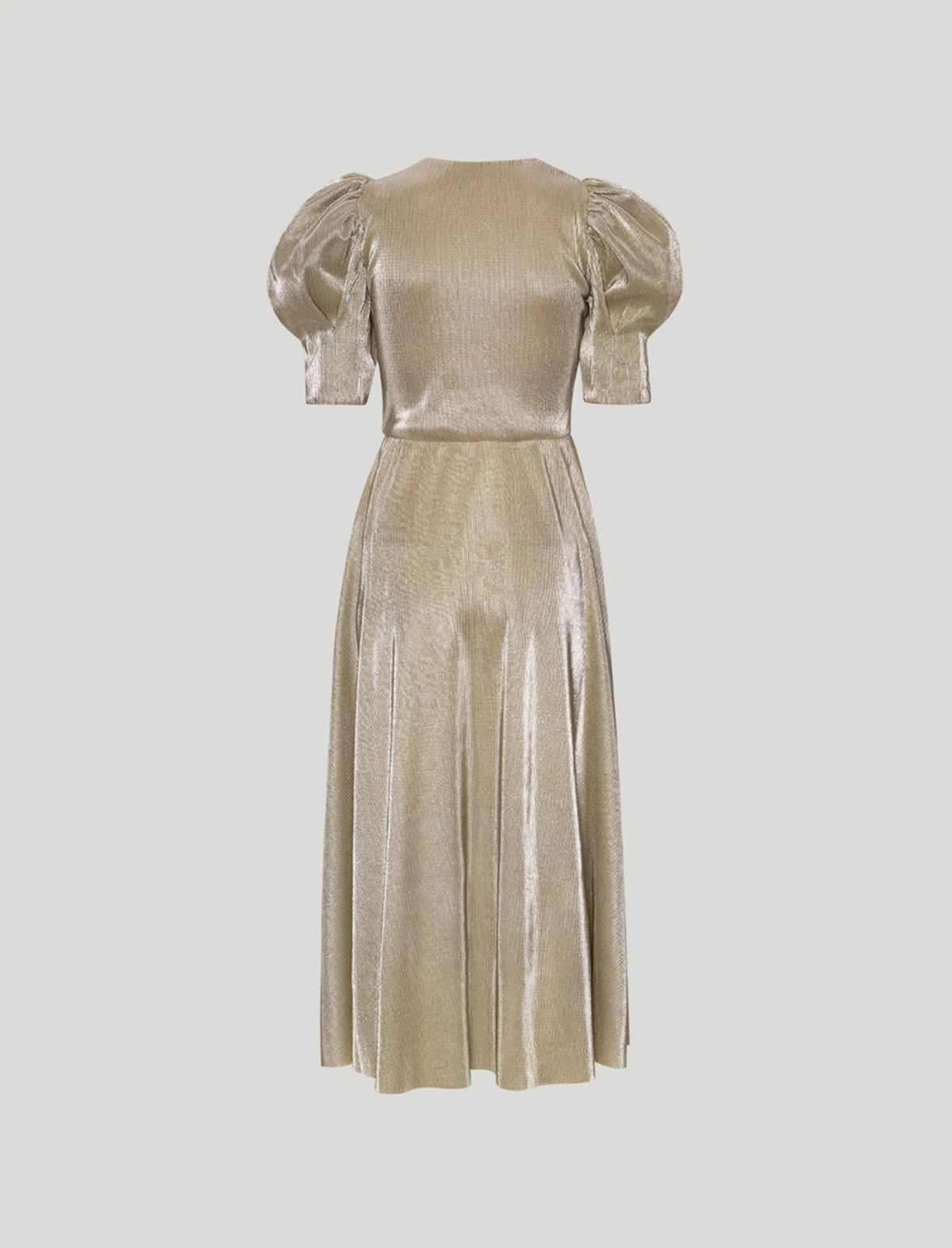 ROTATE Holiday V-Neck Plisse Midi Dress in Rutabaga Gold