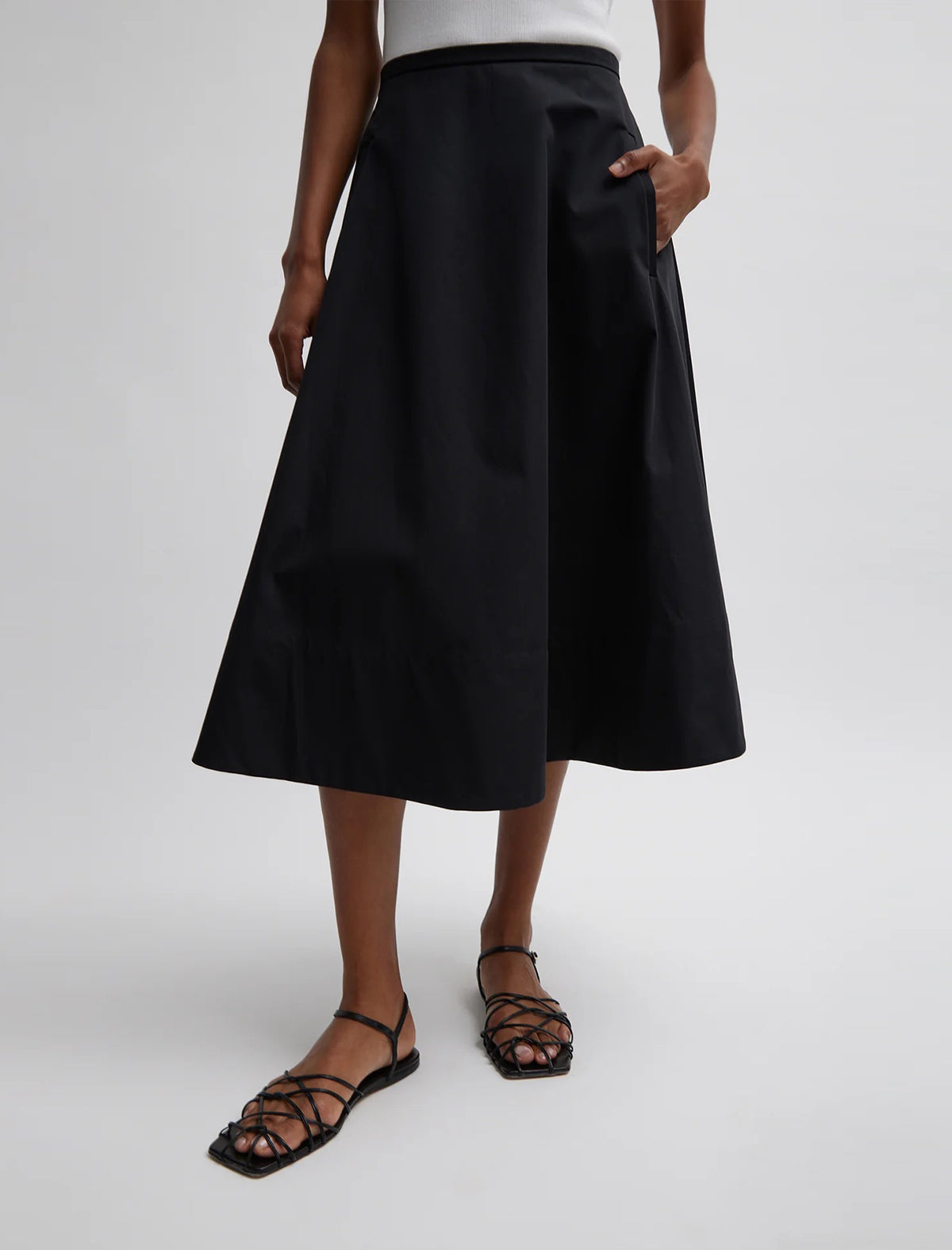 TIBI Bonded Luxe Twill Circle Skirt in Black