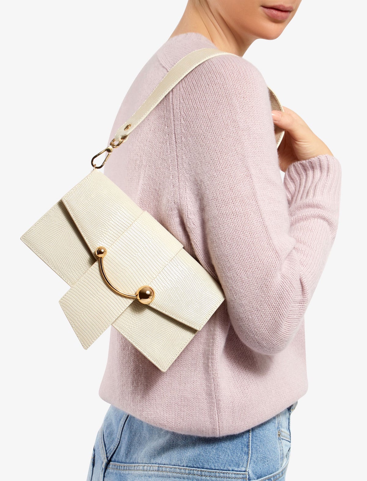 STRATHBERRY Mini Crescent Bag in Embossed Vanilla