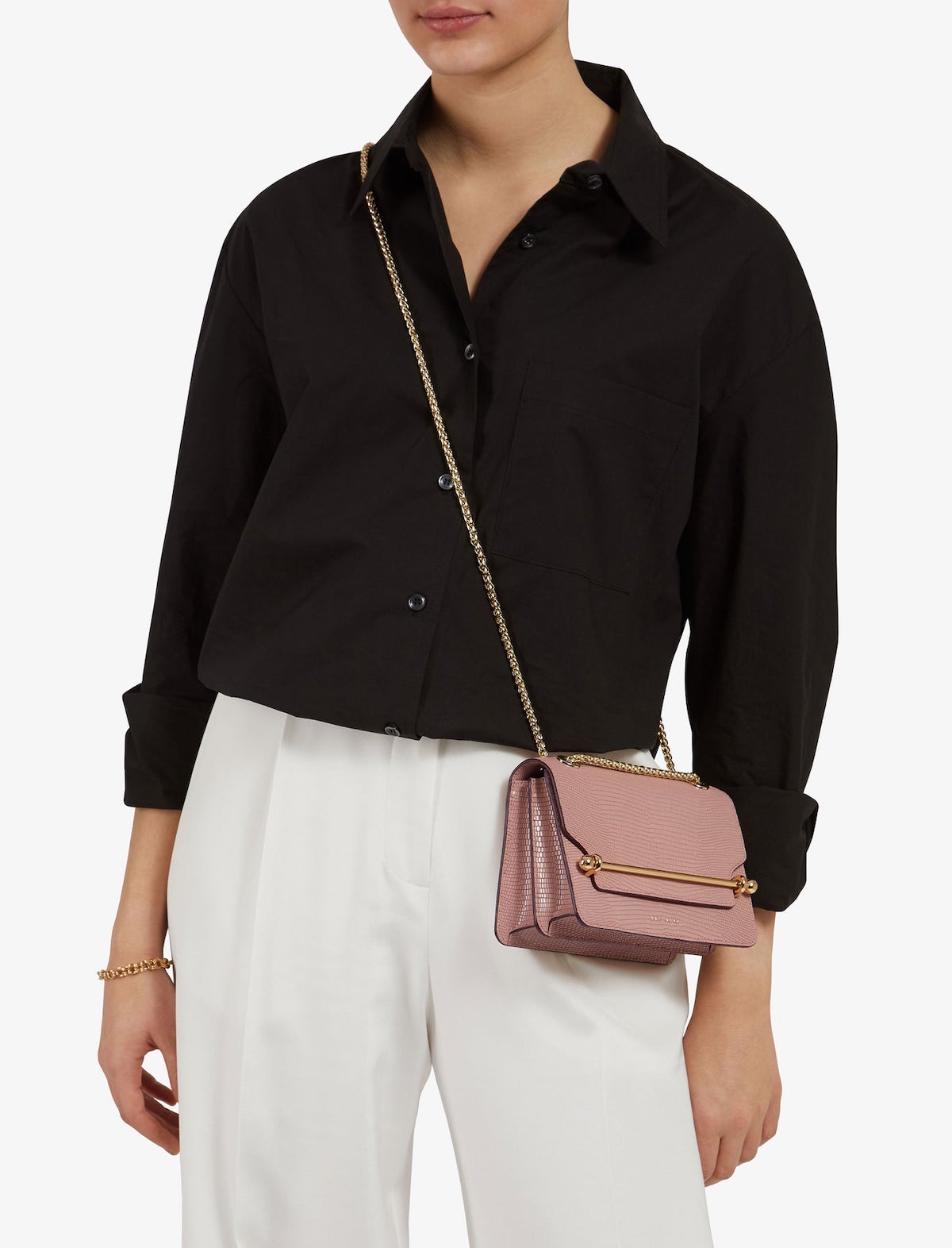 STRATHBERRY East/West Mini Bag in Embossed Blush Rose