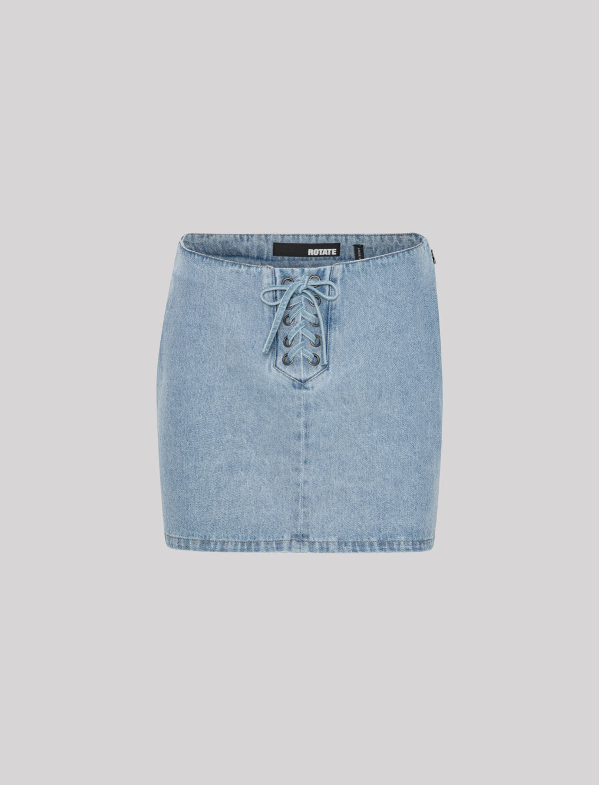 ROTATE BIRGER CHRISTENSEN Denim Laced Mini Skirt In Light Blue Denim