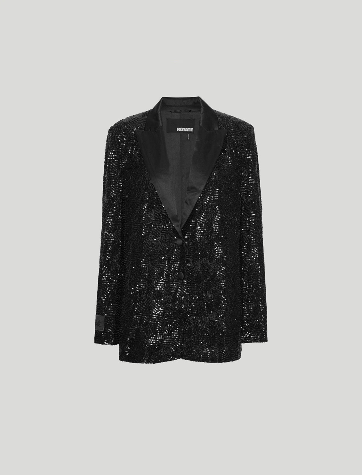 ROTATE Holiday Oversized Sequin Satin Blazer in Black