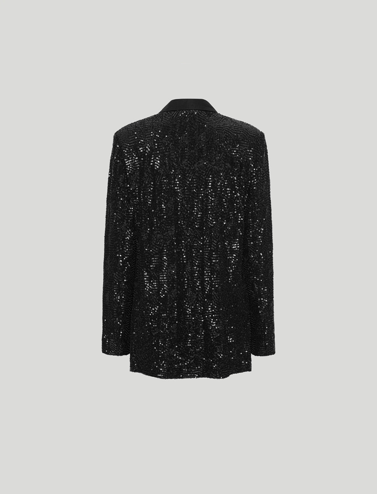 ROTATE Holiday Oversized Sequin Satin Blazer in Black