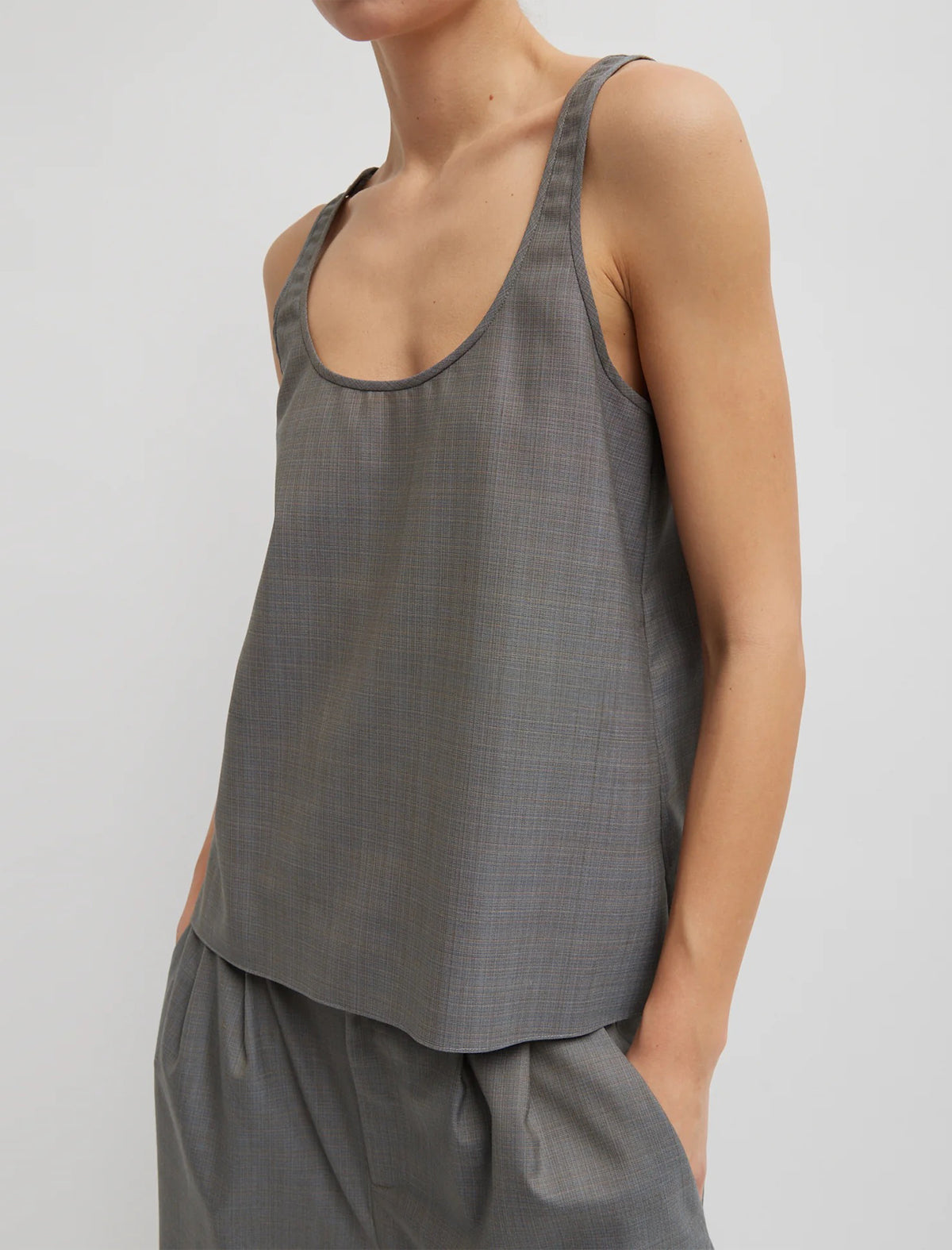 TIBI Grant Crossdye Suiting Tank Top In Grey Multi