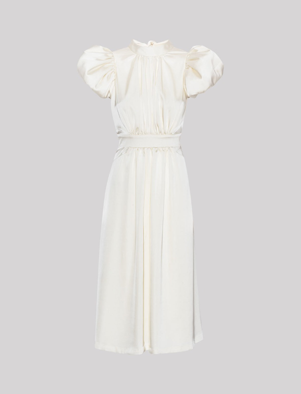 ROTATE Birger Christensen Satin Puff Sleeve Midi Dress In Egret White