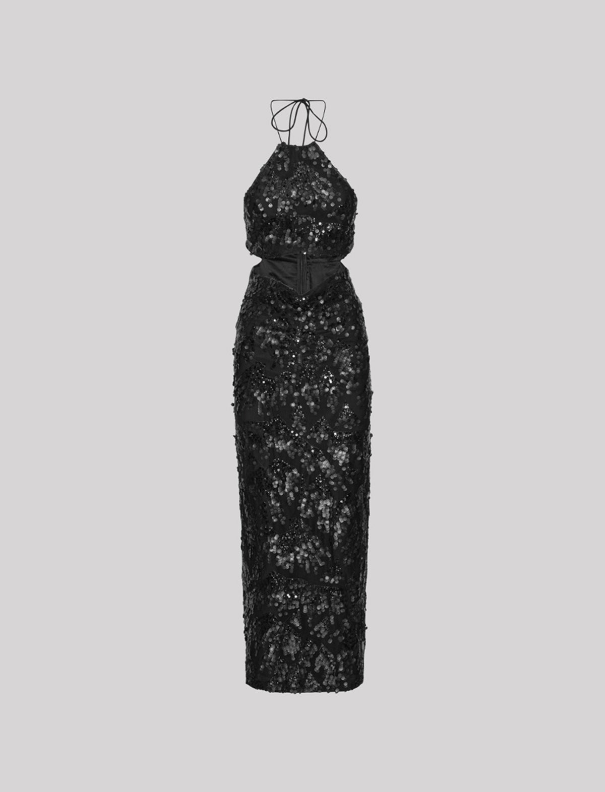 ROTATE BIRGER CHRISTENSEN Sequins Halterneck Dress In Black Comb