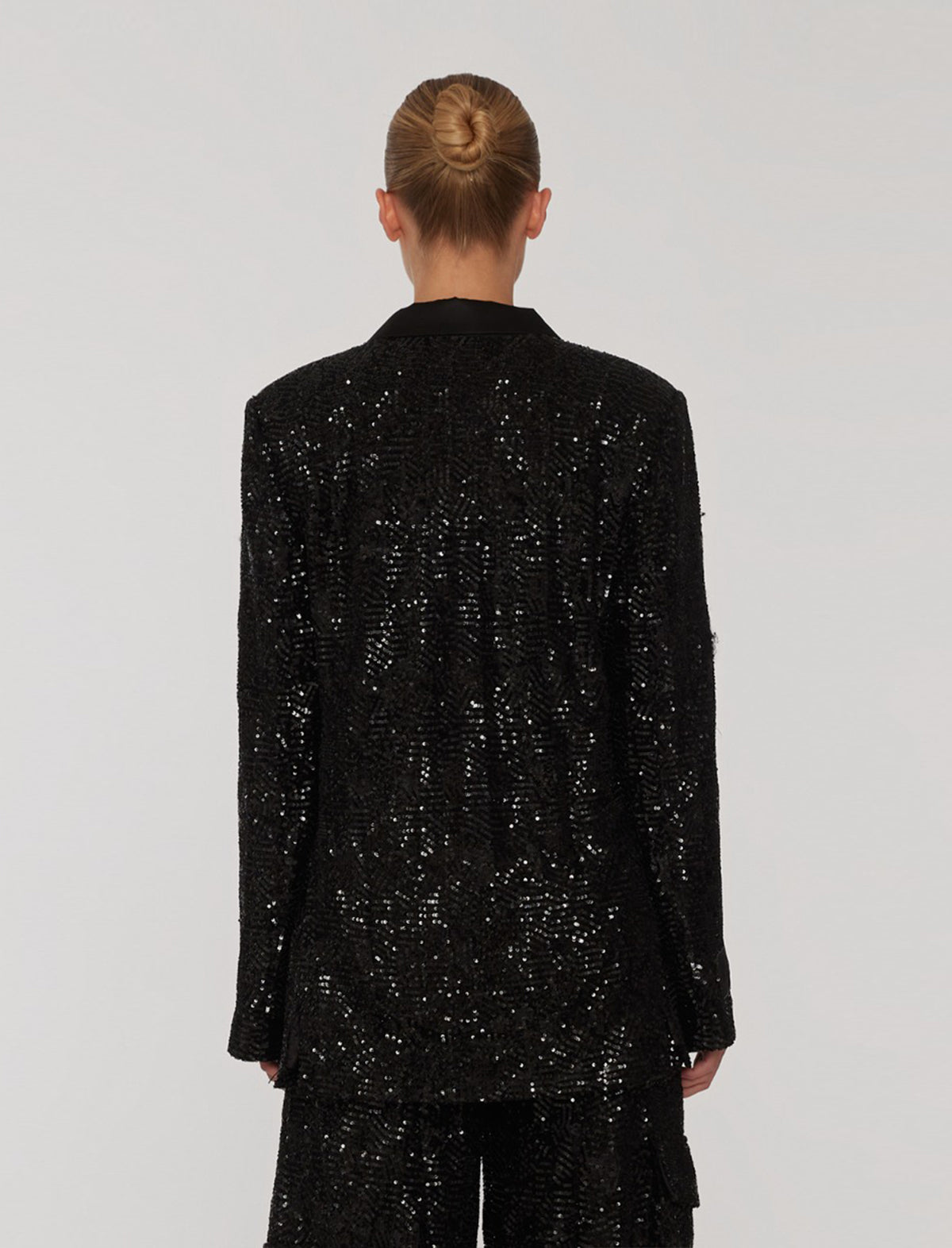 ROTATE Holiday Oversized Sequin Satin Blazer in Black