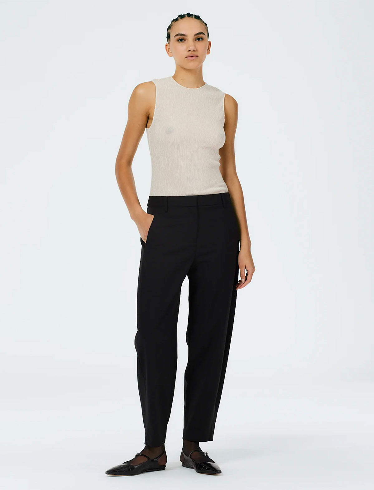 TIBI RECYCLED TROPICAL WOOL SCULPTED TROUSER In Black