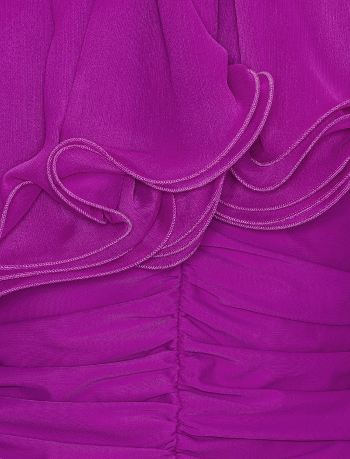 ROTATE Asymmetric Ruched Chiffon Mini Dress In Fuchsia