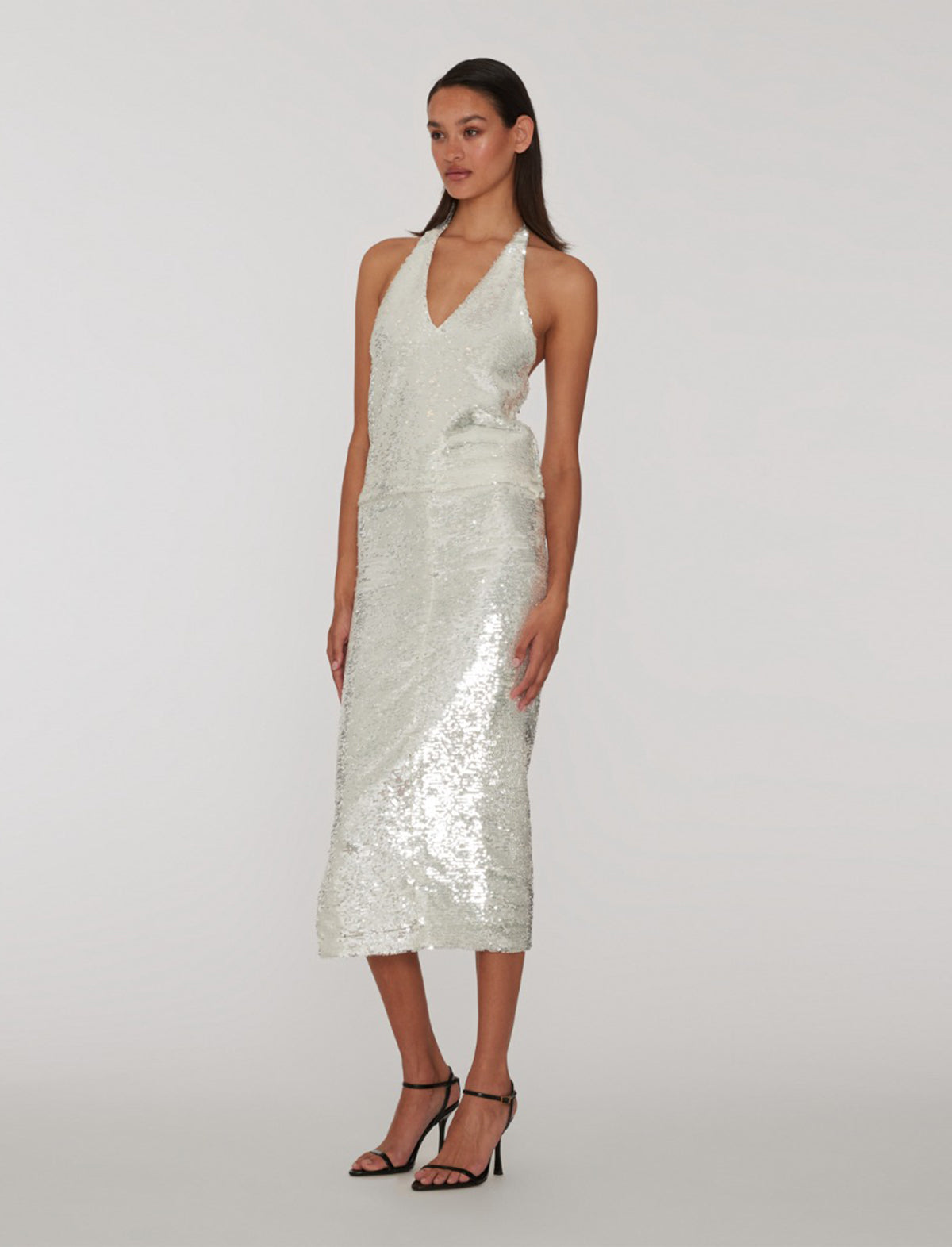 ROTATE Holiday Sequined Pencil Skirt in Silver