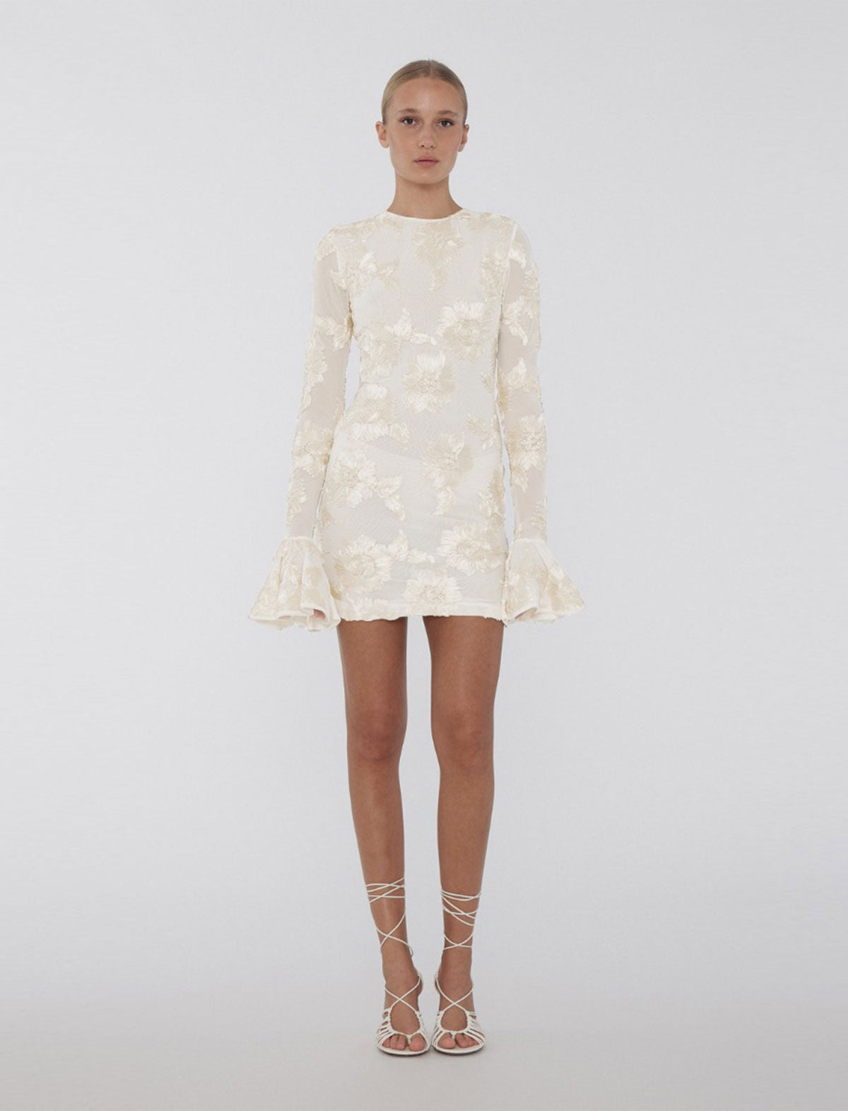 ROTATE BIRGER CHRISTENSEN Flower Mesh Open-Back Dress in Egret