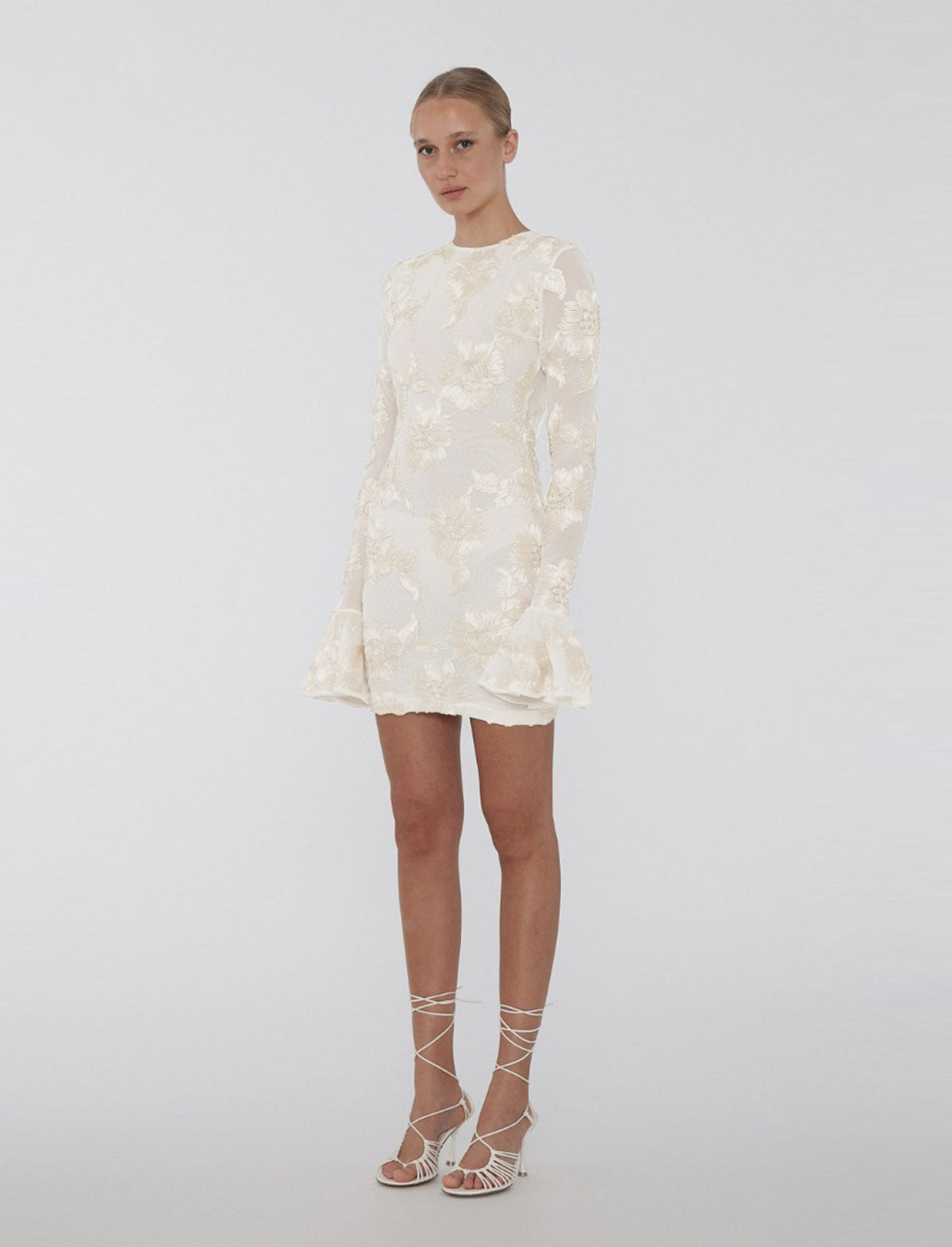 ROTATE BIRGER CHRISTENSEN Flower Mesh Open-Back Dress in Egret