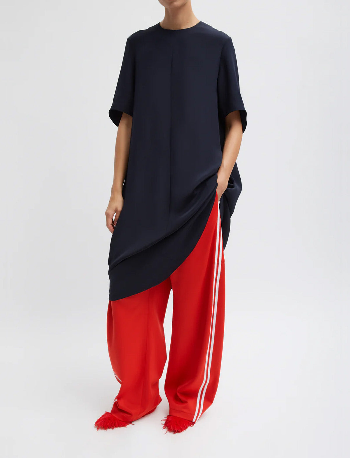 TIBI 4-Ply Silk T-Shirt Dress in Dark Navy