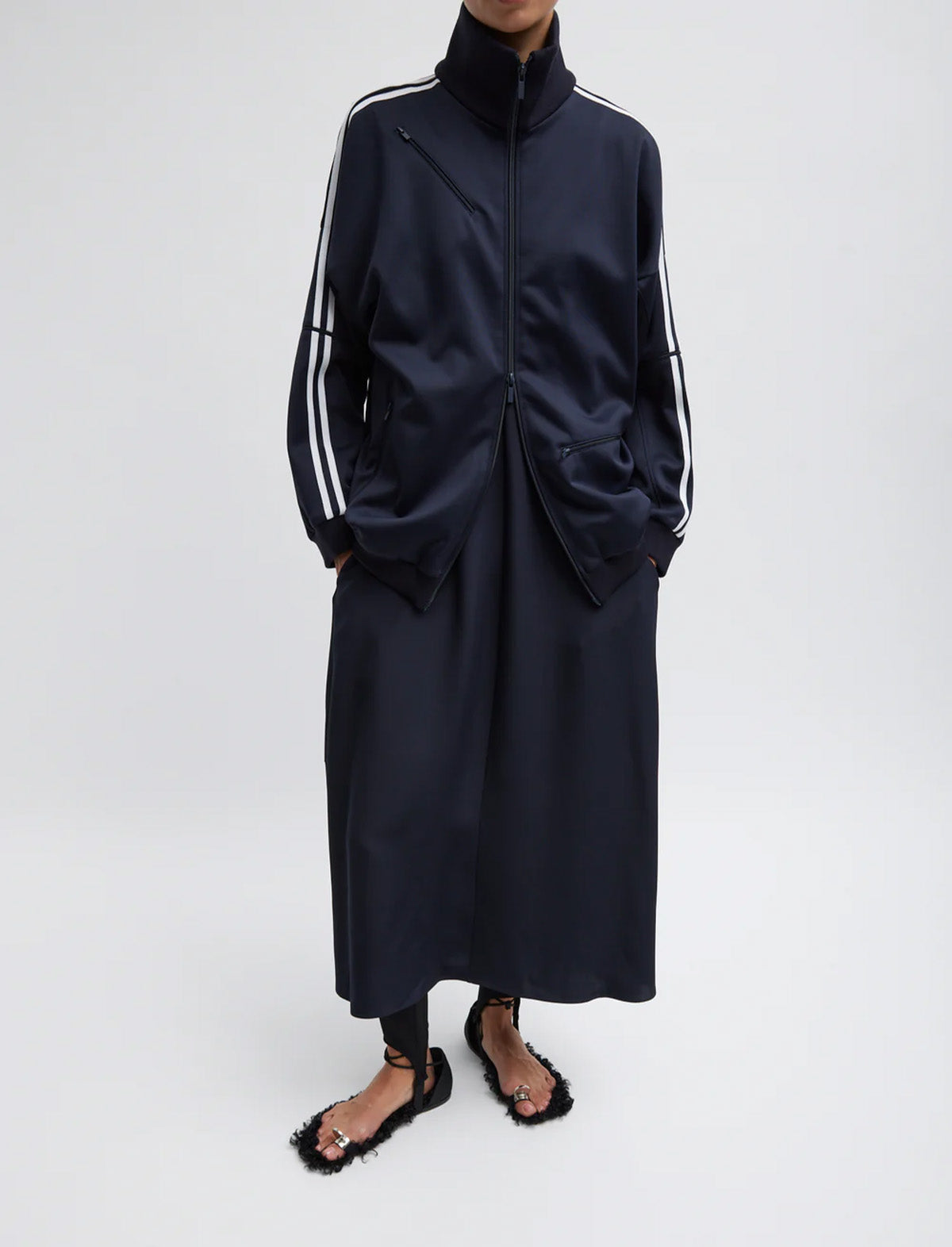 TIBI 4-Ply Silk T-Shirt Dress in Dark Navy