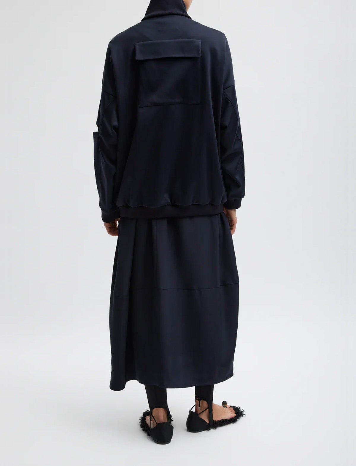 TIBI 4-Ply Silk T-Shirt Dress in Dark Navy
