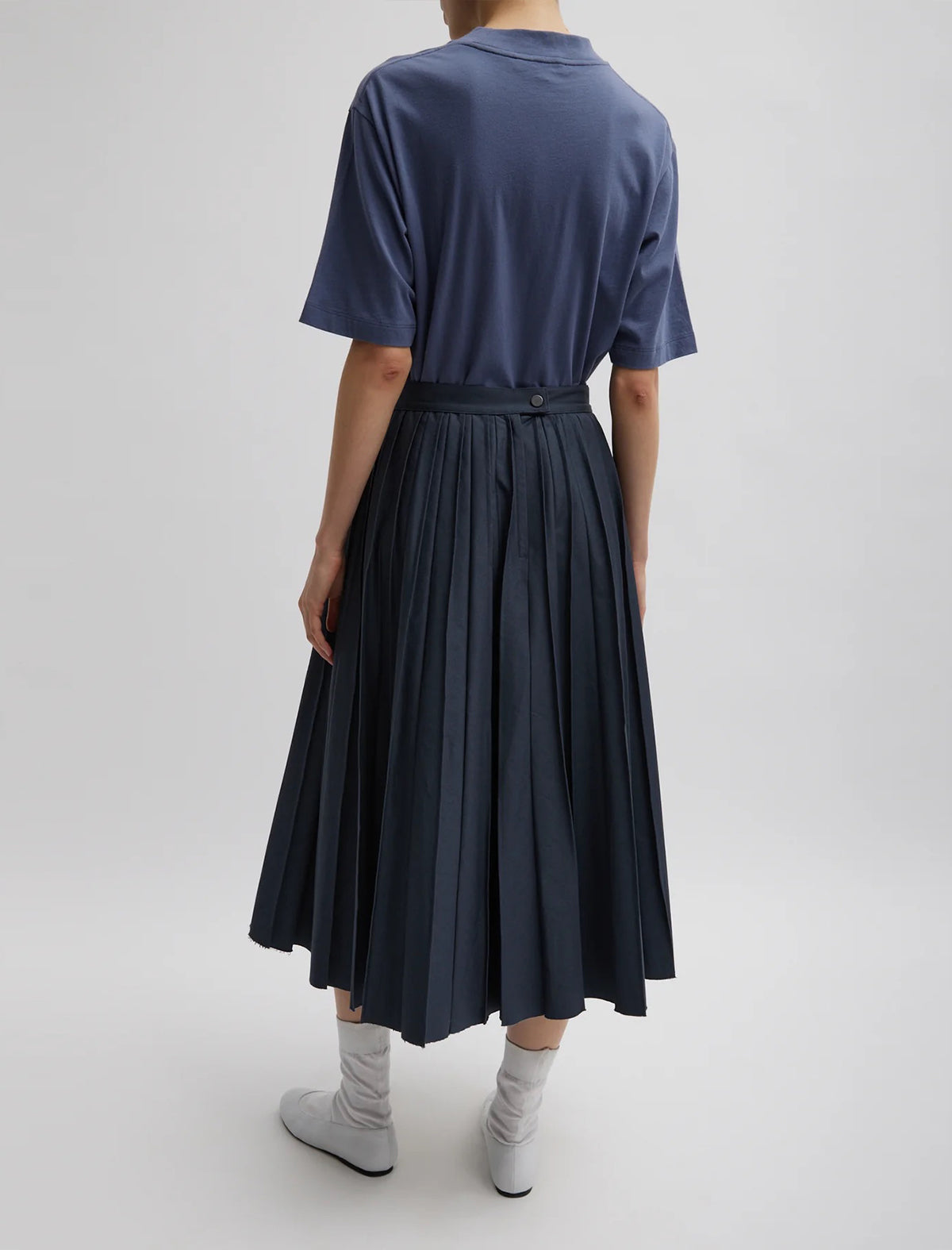 TIBI Oliver Cotton Stretch Tricotine Pintucked Skirt In Slate Blue