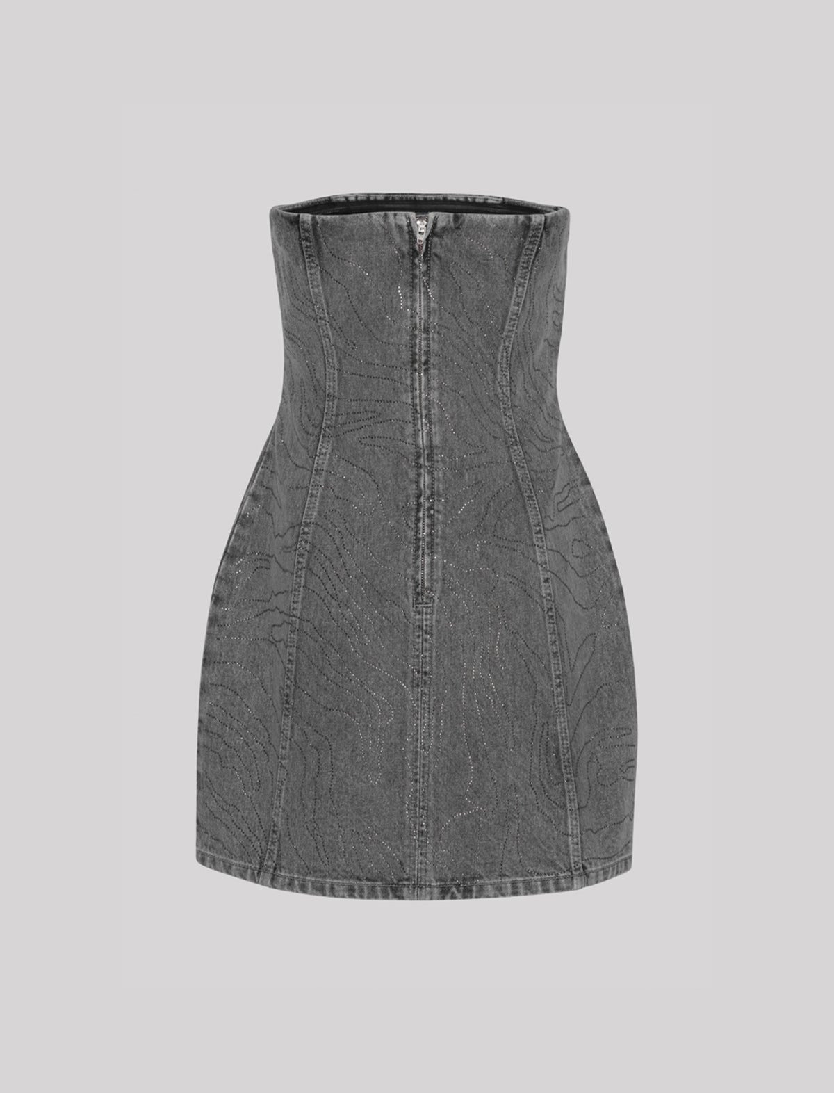 ROTATE Birger Christensen Rhinestone Denim Dress In Grey