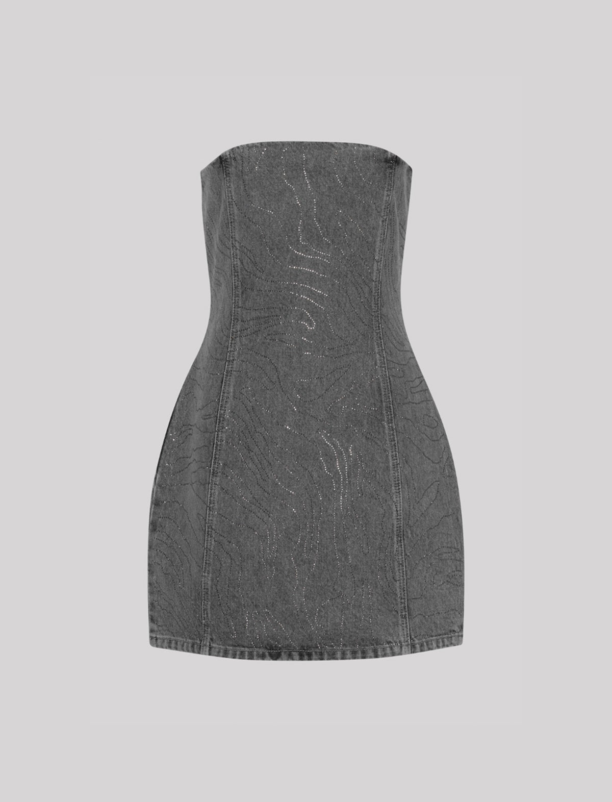 ROTATE Birger Christensen Rhinestone Denim Dress In Grey