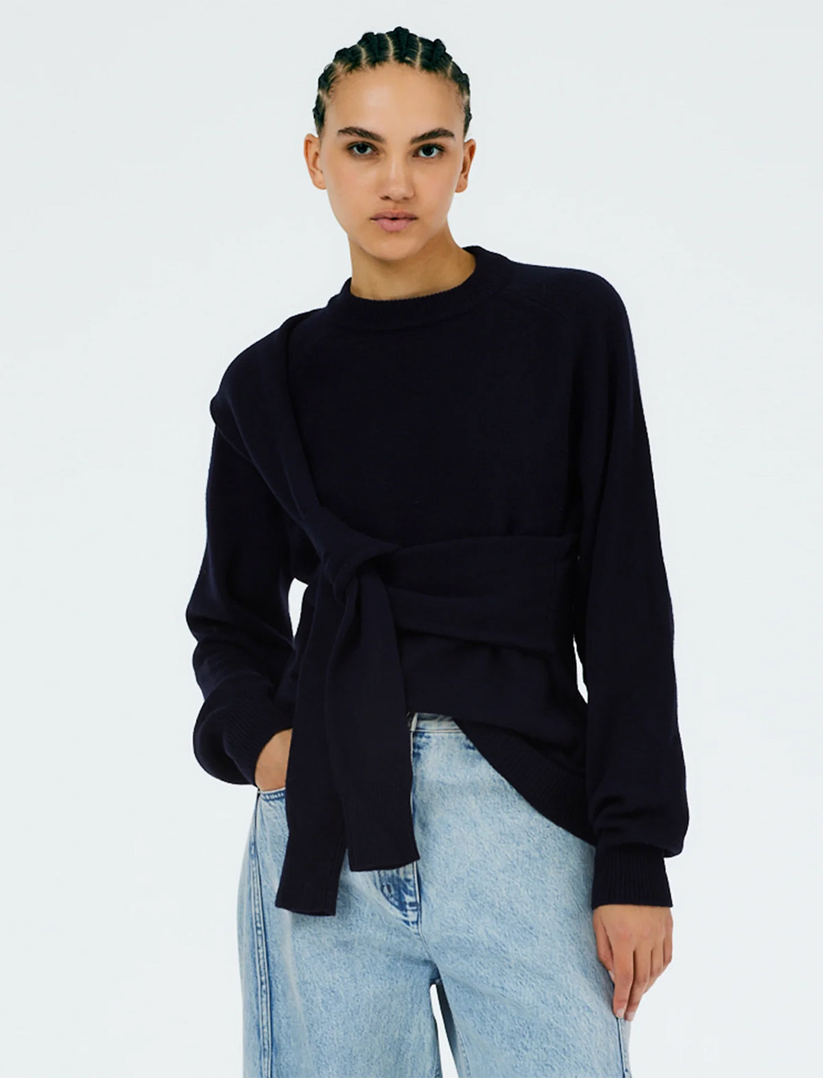 TIBI Airy Extrafine Wool Blair Pullover In Navy