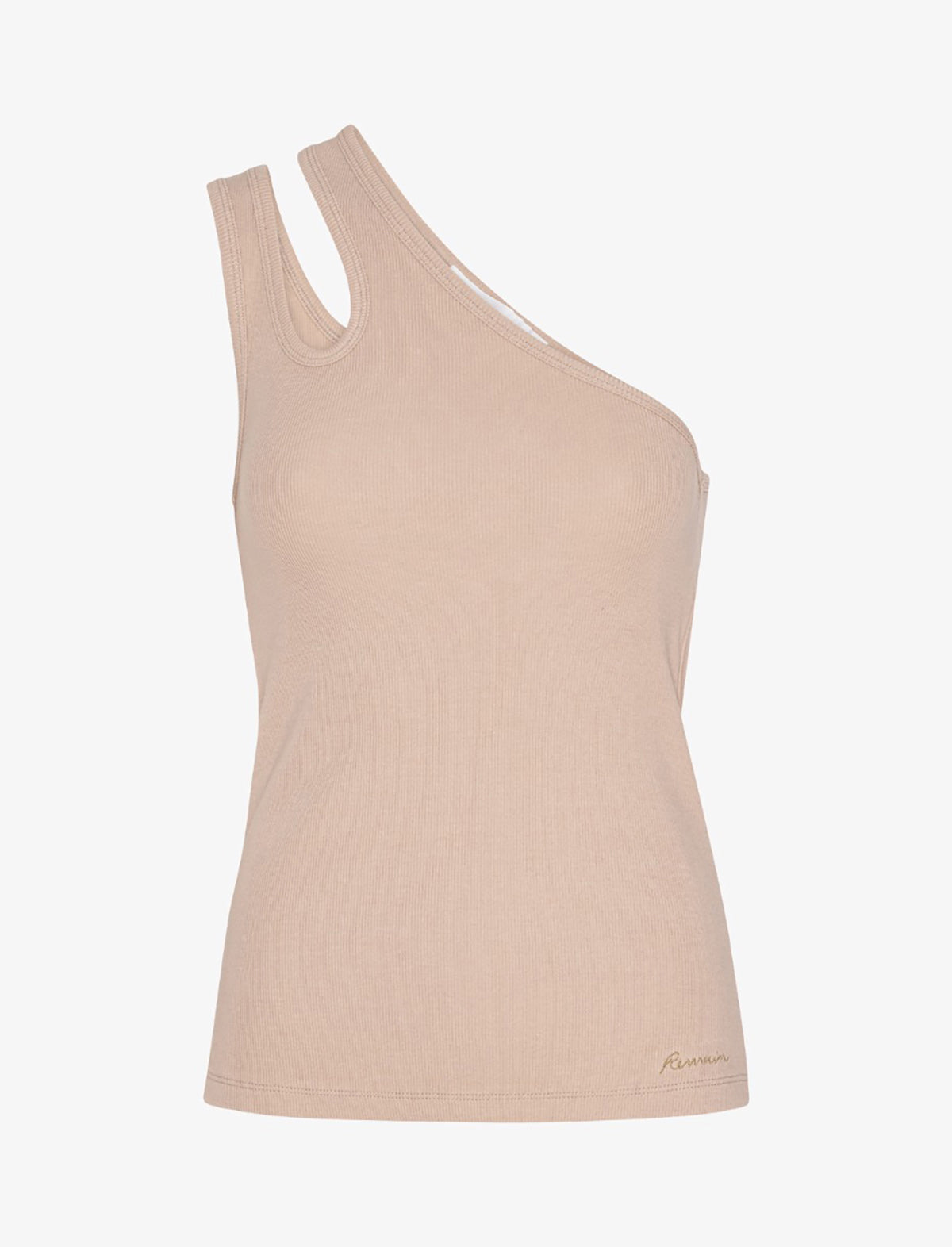 REMAIN Jersey One-Shoulder Top in Warm Taupe