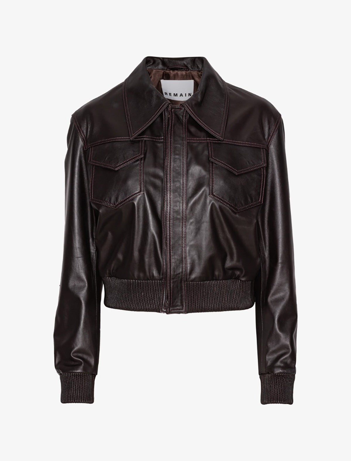 REMAIN Small Leather Jacket in Chocolate Plum