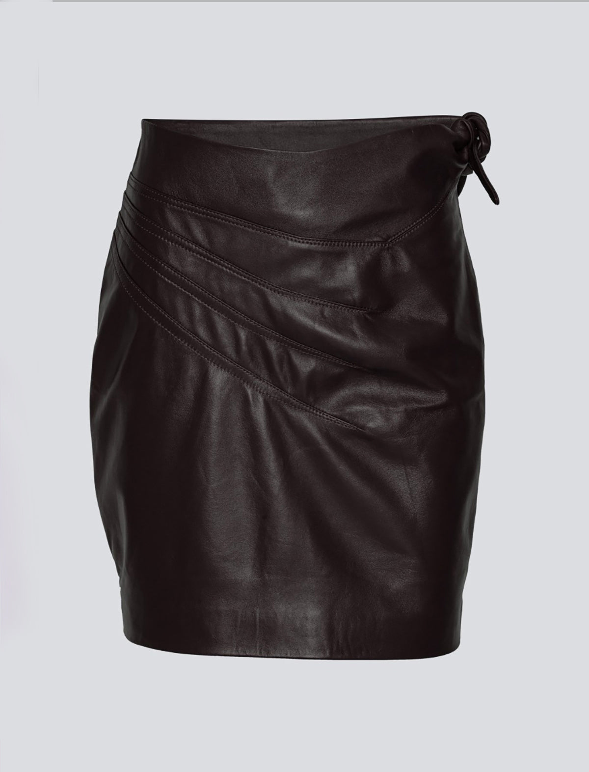 REMAIN Cutline Leather Skirt in Chocolate Plum