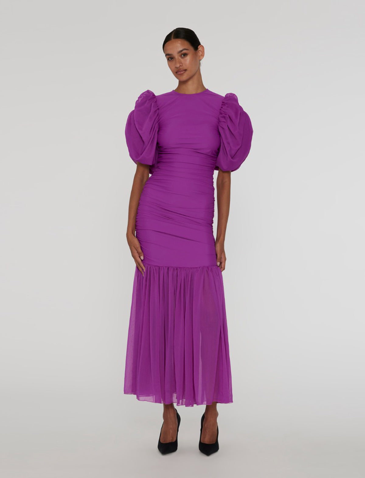 rotate birger christensen purple dress 3d Mesh Maxi Dress Purple