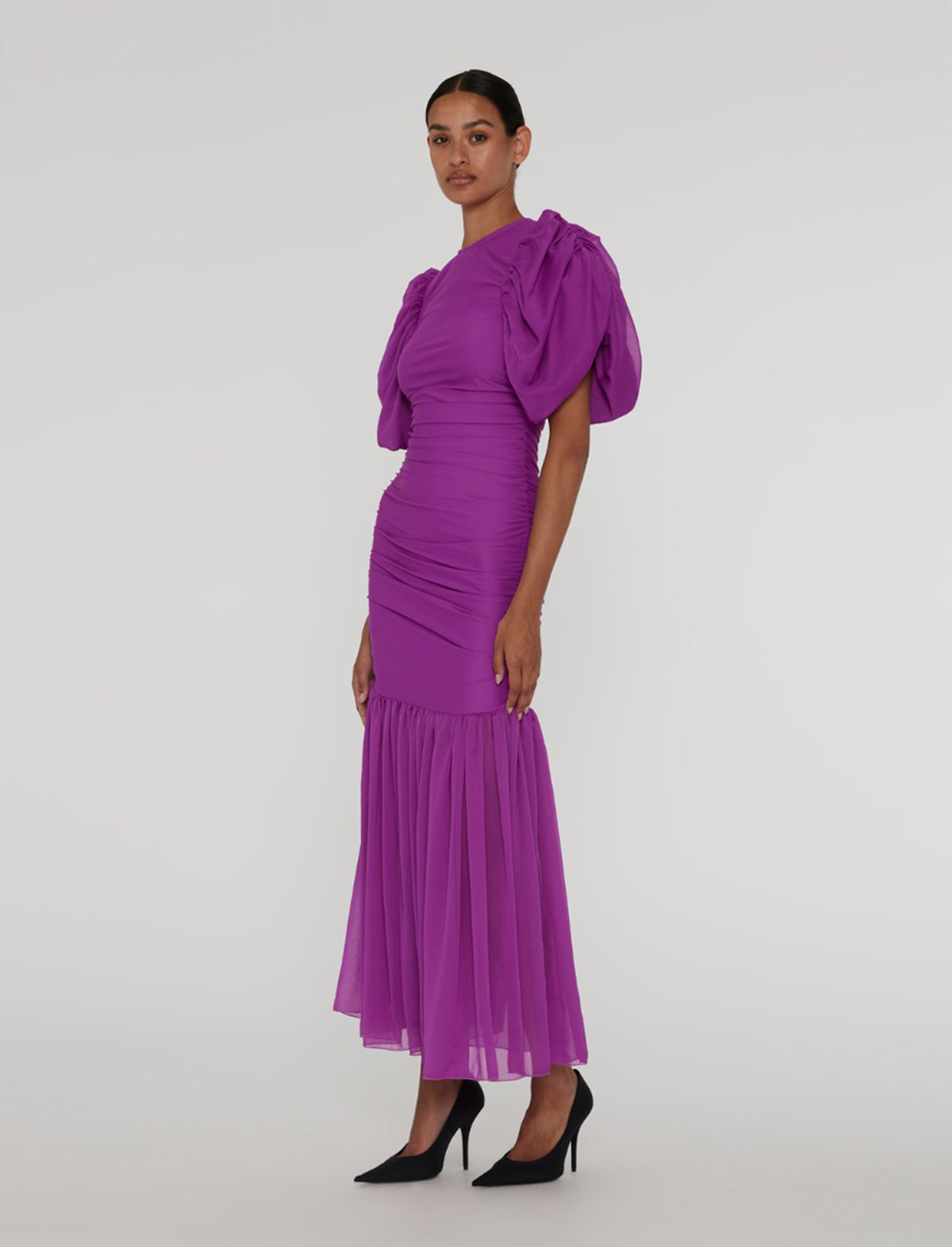 ROTATE BIRGER CHRISTENSEN Chiffon Puff Sleeve Dress In Fuchsia