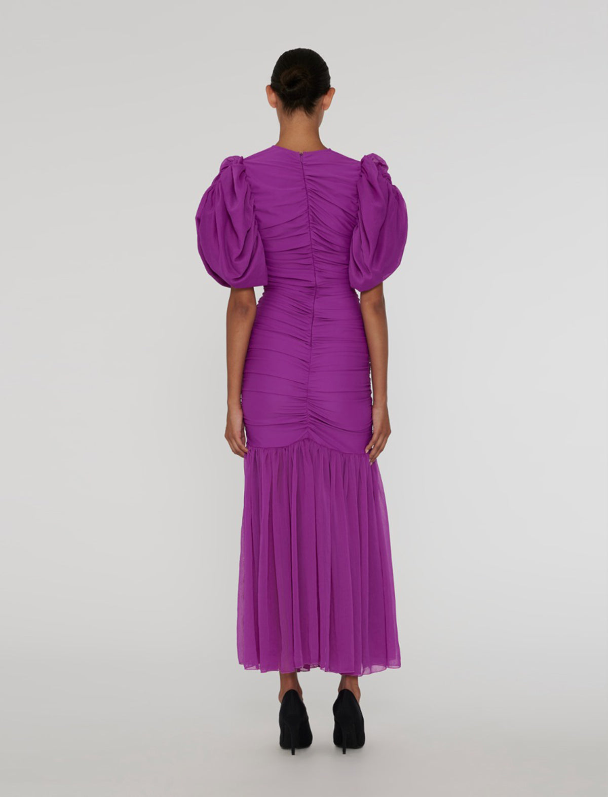 ROTATE BIRGER CHRISTENSEN Chiffon Puff Sleeve Dress In Fuchsia