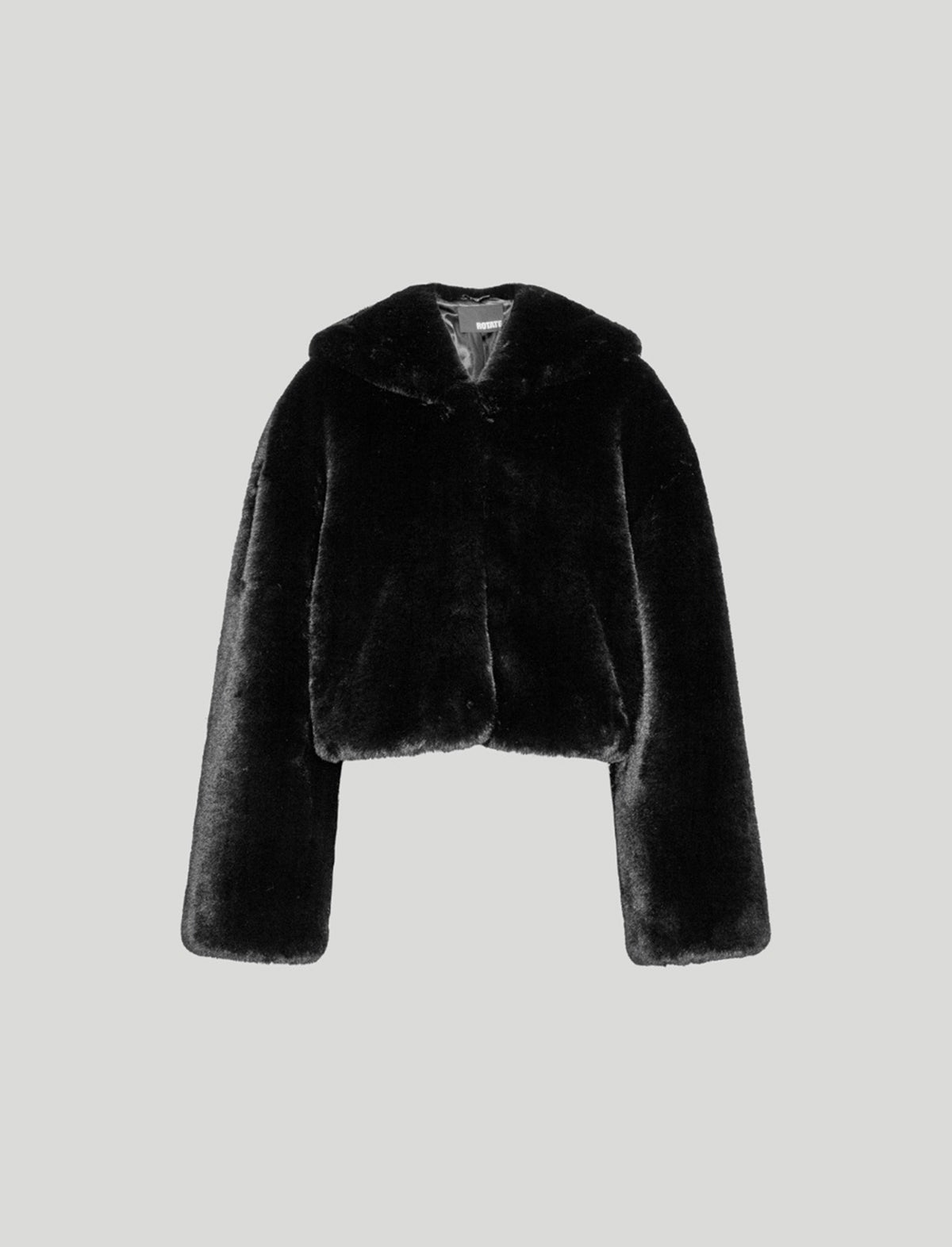 ROTATE Holiday Fluffy Faux Fur Hooded Jacket in Black