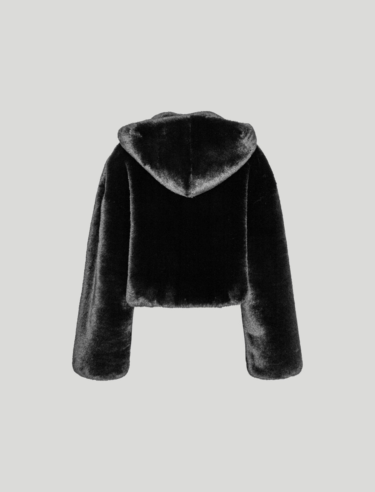 ROTATE Holiday Fluffy Faux Fur Hooded Jacket in Black