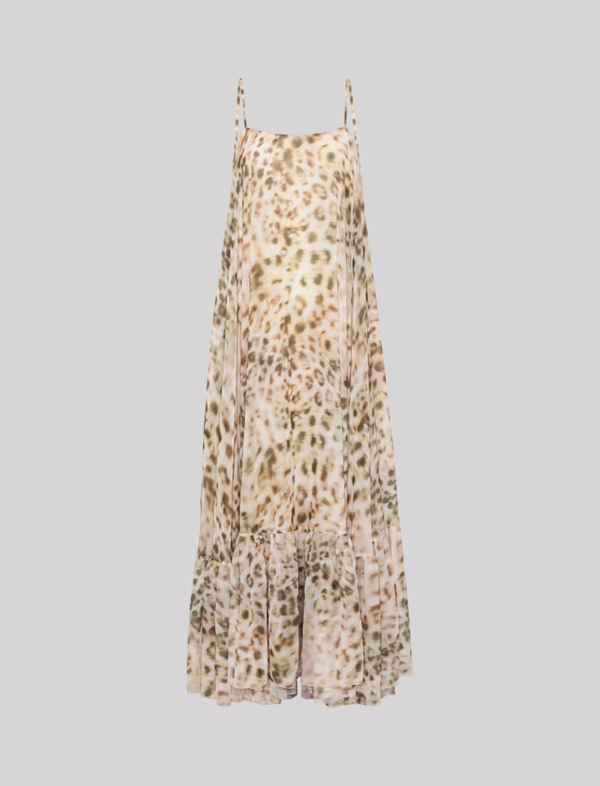 ROTATE Birger Christensen Chiffon Maxi Wide Dress In Blurry Snow Leopard Print