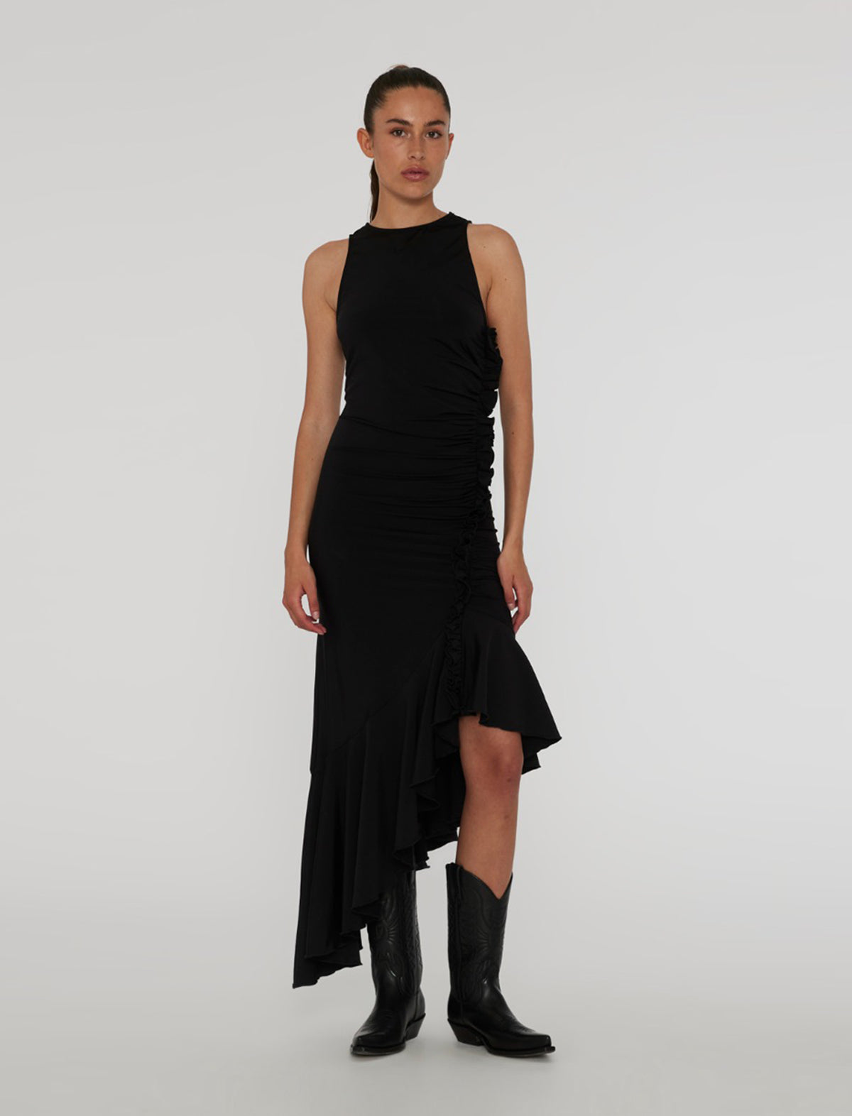 ROTATE BIRGER CHRISTENSEN Slinky Asymmetric Dress In Black