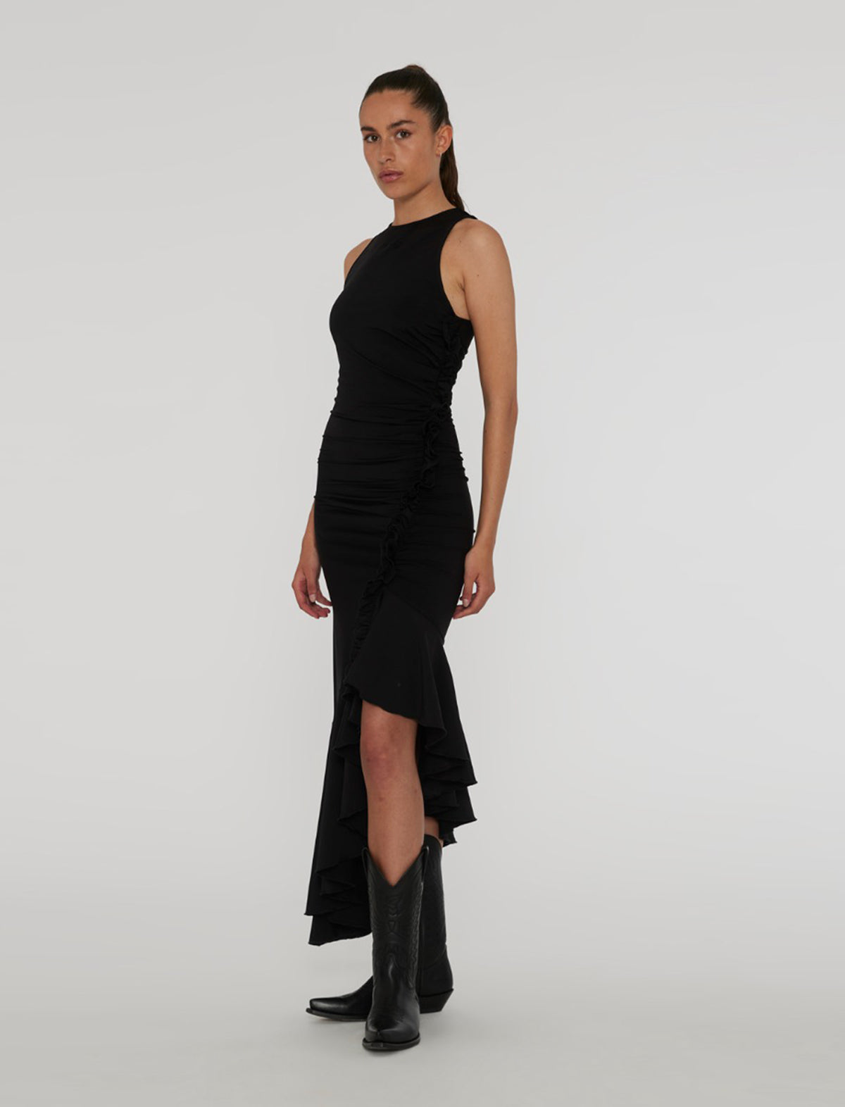 ROTATE BIRGER CHRISTENSEN Slinky Asymmetric Dress In Black