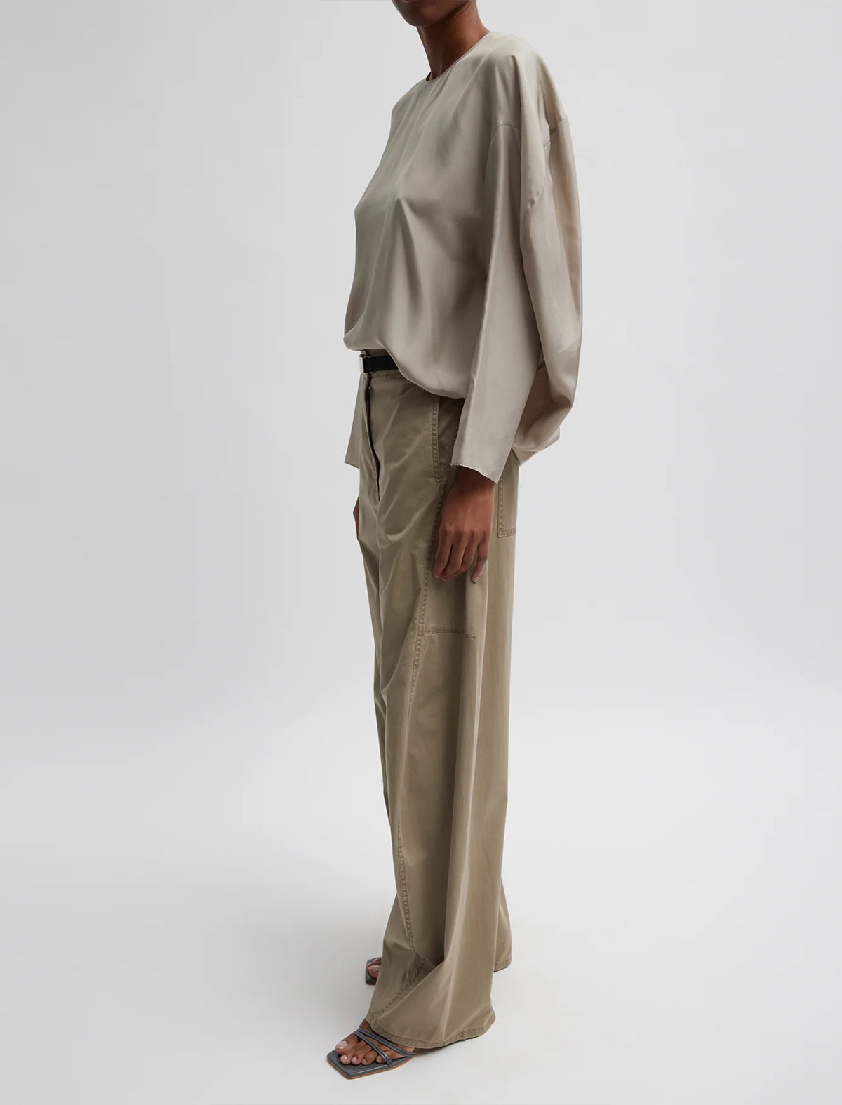 TIBI Silk Habutai Circular Top In light Stone