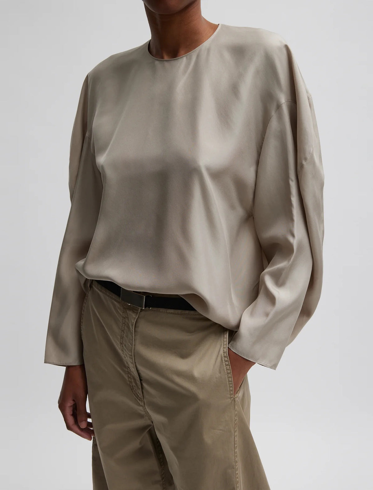 TIBI Silk Habutai Circular Top In light Stone