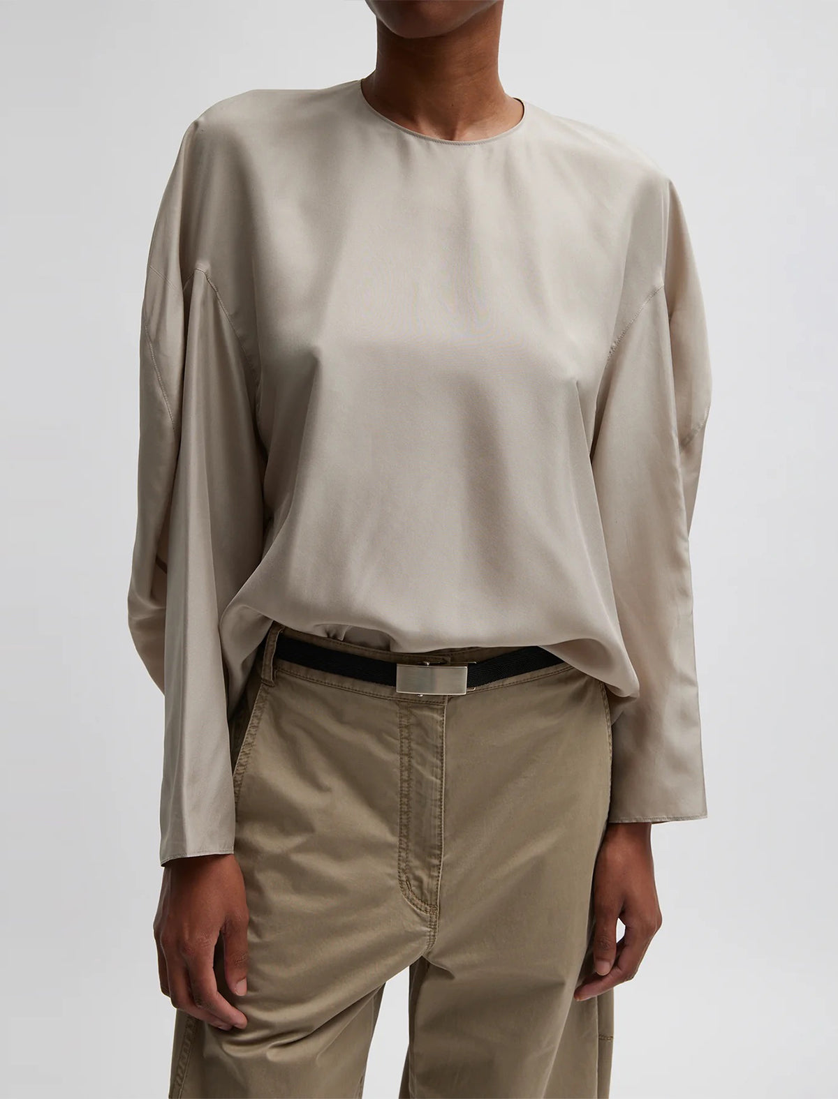 TIBI Silk Habutai Circular Top In light Stone