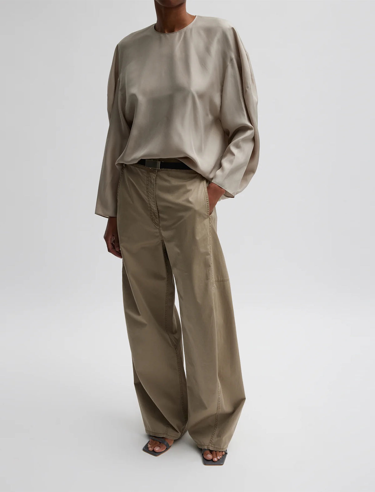 TIBI Silk Habutai Circular Top In light Stone