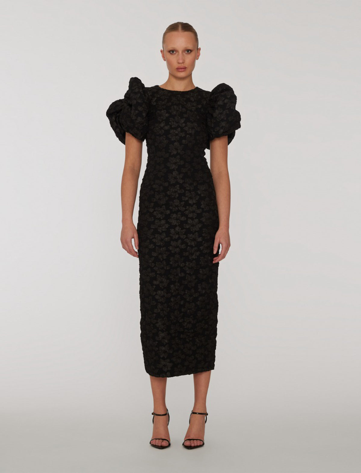 ROTATE Holiday Ruby Jacquard Midi Dress in Black