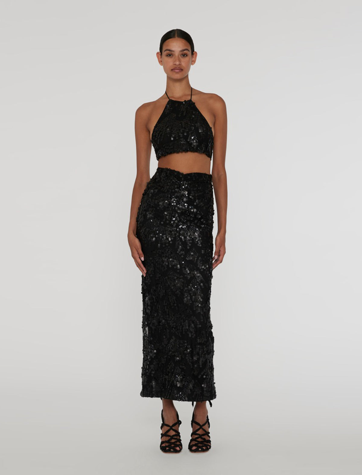 ROTATE BIRGER CHRISTENSEN Sequins Halterneck Dress In Black Comb