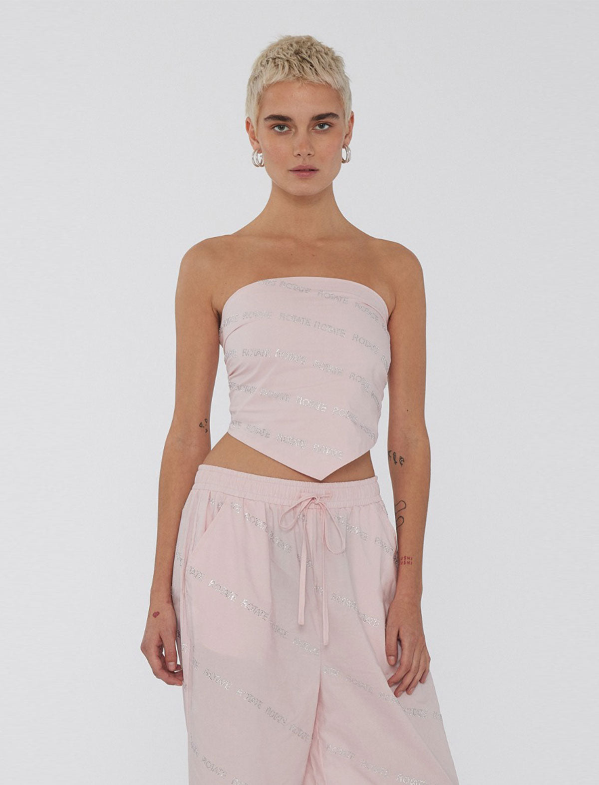 ROTATE SUNDAY 6 Crystal Embellished Strapless Top in Ballet Slipper