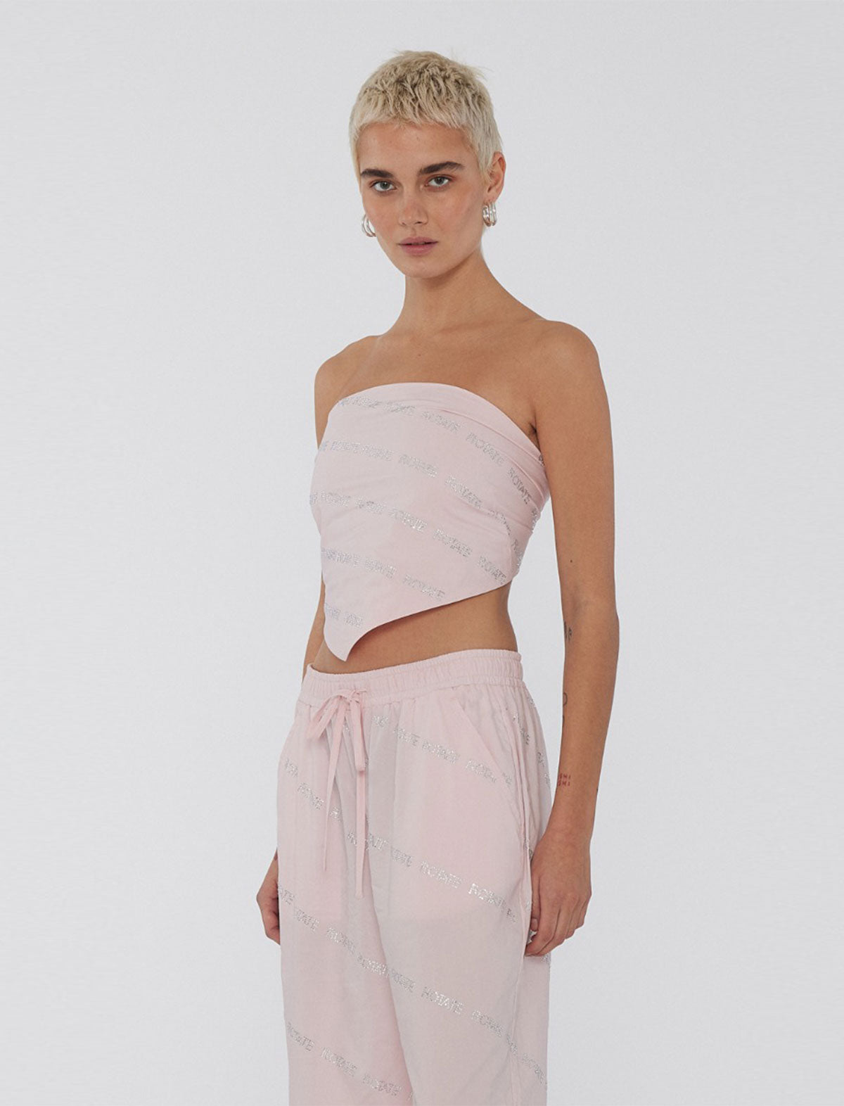 ROTATE SUNDAY 6 Crystal Embellished Strapless Top in Ballet Slipper