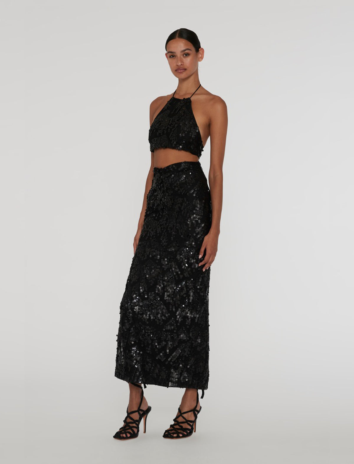 ROTATE BIRGER CHRISTENSEN Sequins Halterneck Dress In Black Comb