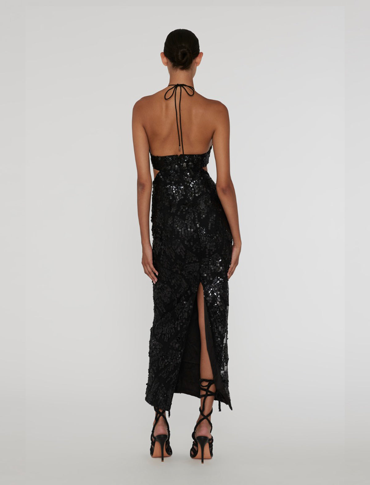 ROTATE BIRGER CHRISTENSEN Sequins Halterneck Dress In Black Comb