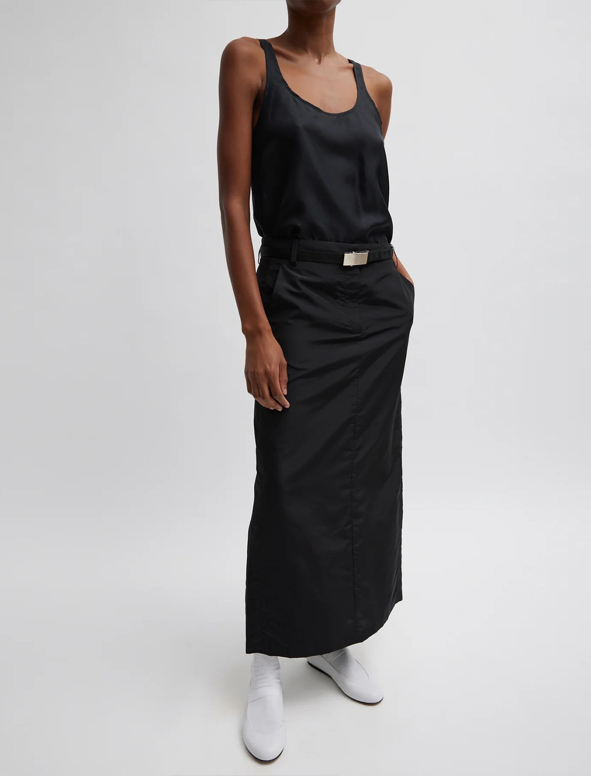 TIBI Silk Habutai Tank Top In Black